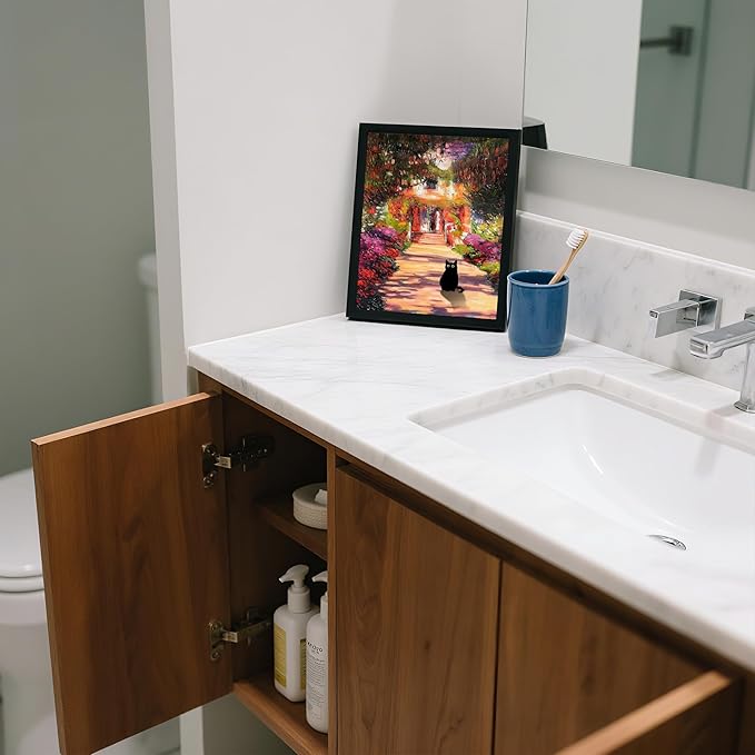 Krtoni Framed Vintage Monet Garden Cat Canvas Wall Art, Famous Oil Paintings Monet Flowers Black Cat Wall Decor, Cute Kitten Lovers Aesthetic Print For Farmhouse Gallery Bedroom Bathroom 10''L x 8''W