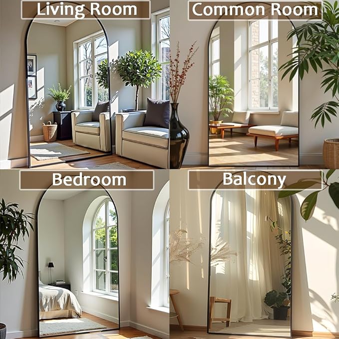 OGCAU Full Length Mirror, 78"x38" Arched-Top Full Body Floor Mirror Hanging or Leaning, Standing, Wall Mounted with Aluminum Frame for Living Room (Black)