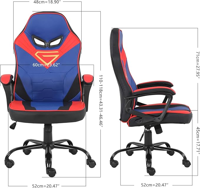 Modern-Depo Gaming Chair for Teenagers Juniors, Swivel Ergonomic Desk Chair, Height Adjustable Student Racer Chair, Blue Red
