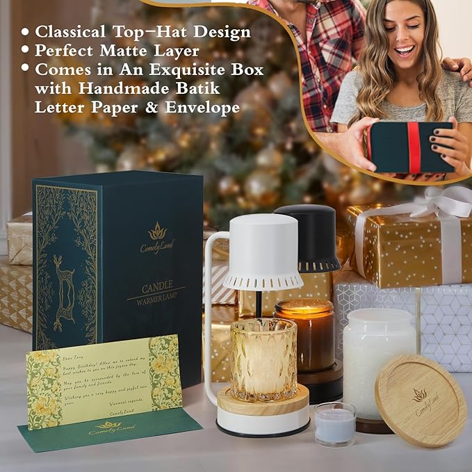 Candle Warmer Lamp with Timer 50W Dimmable Warming Light for Jar Candles Adjustable with Coasters Modern Metal White Wax Melt Lamp Housewarming Gift Ideas Zen SPA Yoga Gift for Women Mother Birthday