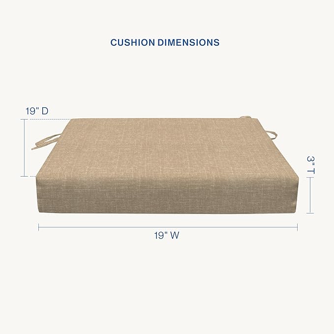 Honeycomb Outdoor Essentials Set of 2 Square Seat Pads, 19 x 19, Hampton Texture Neutral Dining Chair Cushions for Patio Furniture