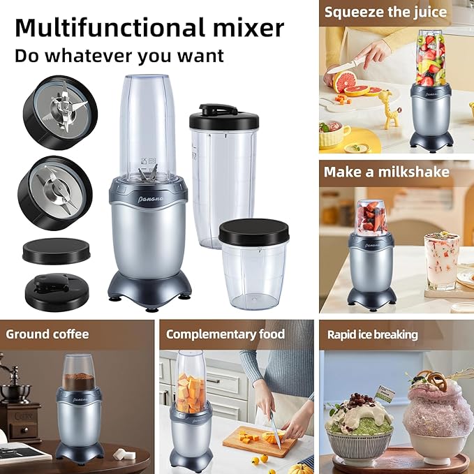Panana Smoothie Blender 850W Portable Personal Blender and Grinder Combo Shakes and Smoothies 2 * 20Oz To-Go Cups & Lids, Personal Blenders for Juice, Frozen Drinks, Sauces