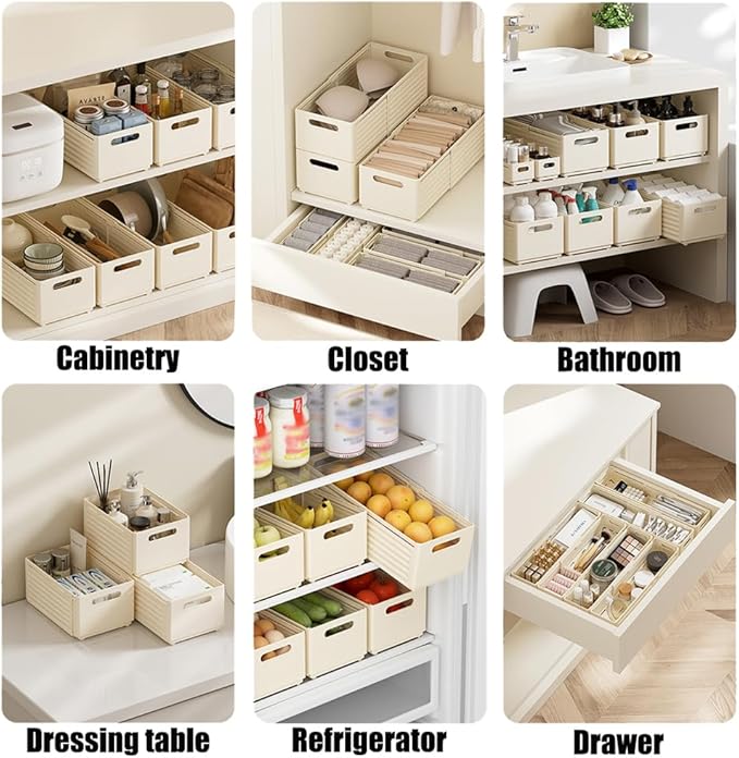 Foldable Storage Bins, 2 Pack Plastic Expandable Boxes for Organizing, Adjustable from 11-18.8" Drawer Organizers Separators Dividers for Bedroom Kitchen Utensils Tools Closet, Large