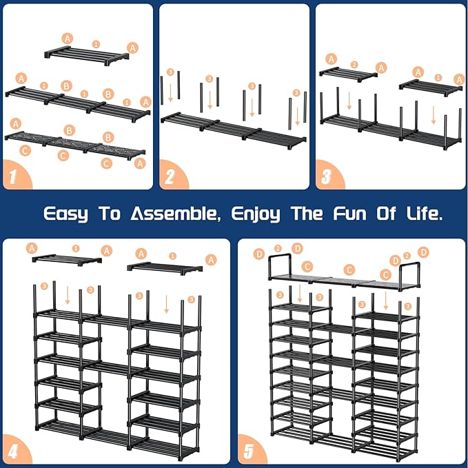 Mavivegue 10 Tiers Shoe Rack Tall Shoe Organizer Shoe Storage 55-65 Pairs Vertical Shoe Shelf Large Shoe Rack Organizer Stackable Shoe Racks for Entryway, Closet, Garage, Bedroom,Cloakroom -Black