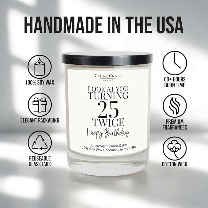 50th Birthday Gifts for Her - Best Ideas, Buttercream Vanilla Scented, 100% Soy Candle for Women, Friends, Mom, Wife, Sister, Grandma, Handmade Aromatherapy Candles Decoration