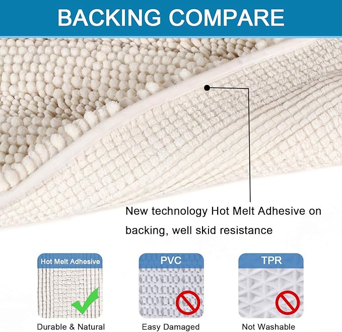 H.VERSAILTEX 2 Piece Bathroom Set - Super Absorbent Chenille Striped Bath Mats, Non Skid, Machine Washable (Ivory, 24 x 36 Plus 20 x 32 - Inches)