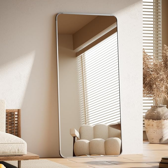 BEAUTYPEAK Silver Full Length Mirror, 71"x26" Rounded Corner Floor Mirror Standing Hanging or Leaning Against Wall, Suitable for Bedroom or Dressing Room