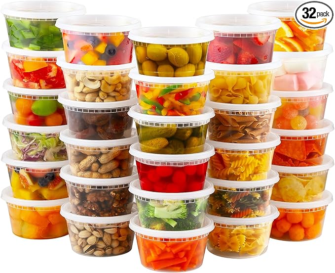 AOZITA 32 Sets 12 oz Plastic Deli Food Containers With Lids, Airtight Food Storage Containers, Freezer/Dishwasher/Microwave Safe, Soup Containers For Takeout Meal Prep Storage