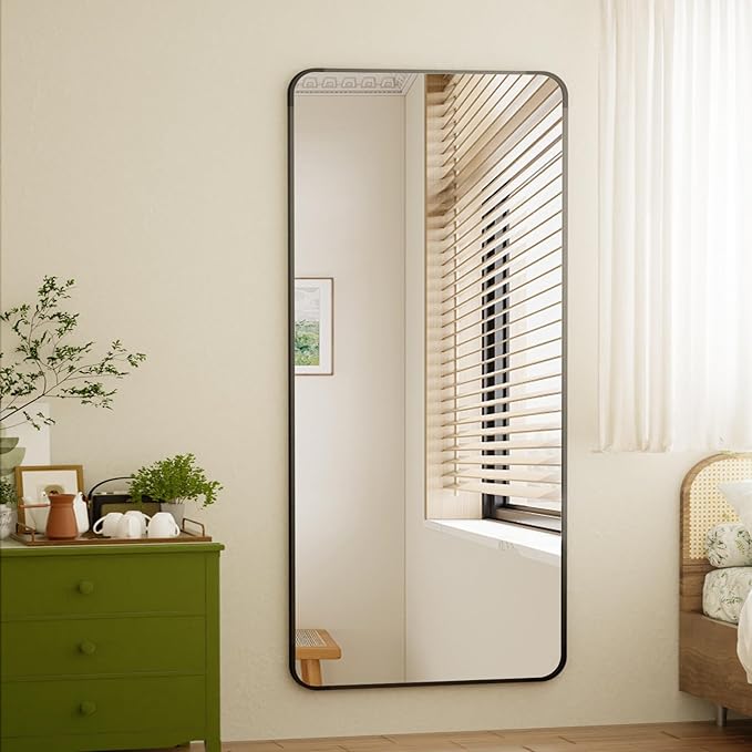 BEAUTYPEAK Black Full Length Mirror, 71"x26" Rounded Corner Floor Mirror Standing Hanging or Leaning Against Wall, Suitable for Bedroom or Dressing Room