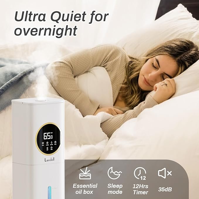 Humidifier Large Room, 2.1Gal/8L Humidifiers for Bedroom Home with Essential Oil Diffuser, Top Fill Whole House Cool Mist Humidifiers for Plants Baby Kids Adults Office, White