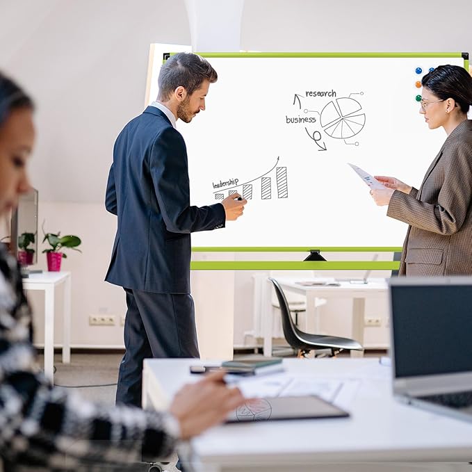 Rolling Whiteboard, 48x32 Inches Mobile Whiteboard on Wheels, Magnetic Dry Erase Board with Stand, Standing White Board for Office, School, Home, Large Double Sided White Board with Paper Pad