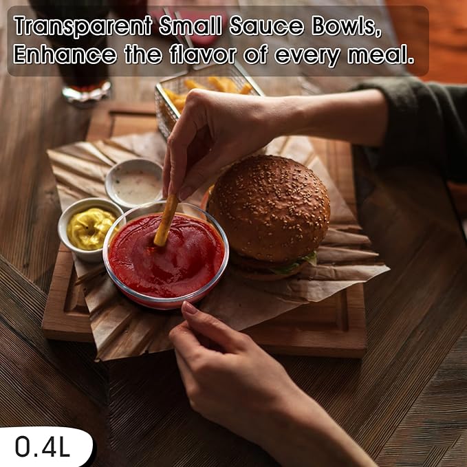 NUTRIUPS 5 Inch Small Glass Bowls, Glass Dessert Bowl Set, Clear Tempered Glass Sauce Bowls for Kitchen Microwave and Oven Safe