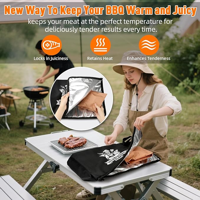 Upgraded BBQ Blanket for Resting Meat,Smoker Accessories Brisket Blanket, Insulated Meat Resting Bag with Wide Mouth for Steaks/Pork Shoulders/Turkeys, BBQ Accessories Grilling Gifts for Men (23inch)