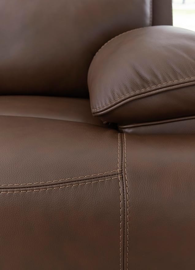 Signature Design by Ashley VonRyan Modern Leather Match Power Reclining Loveseat with USB Ports, Dark Brown