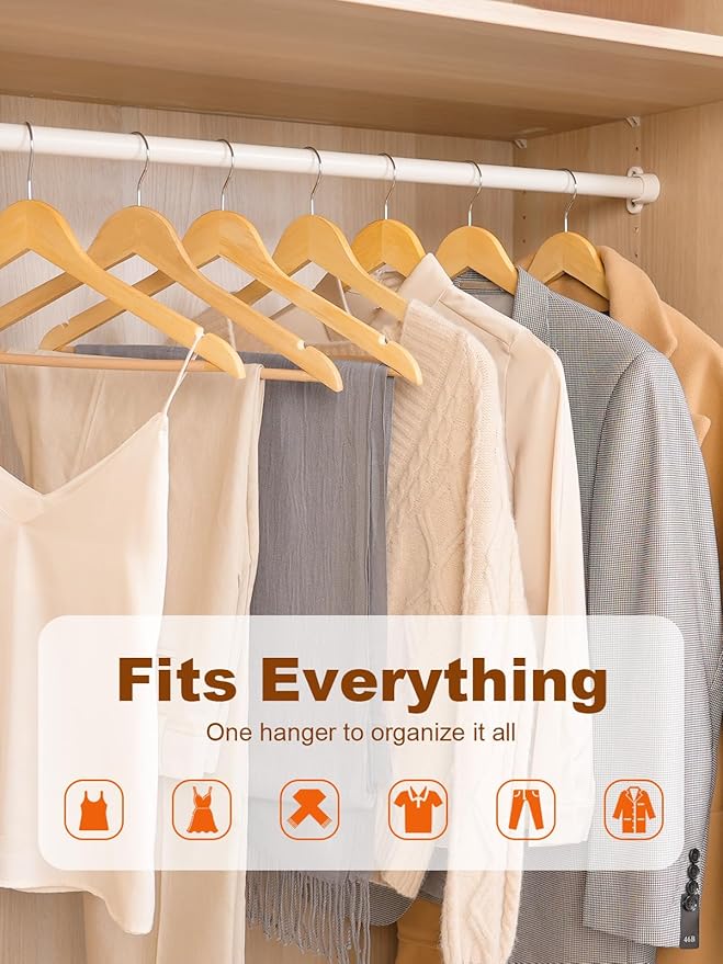 HOUSE DAY Bulk Wooden Hangers 80 Pack, Solid Wood Hanger with Non Slip Pant Bar, Heavy Duty Wooden Coat Hanger for Closet, Smooth Finish Wood Clothes Hangers for Shirts, Suits Jackets, Dress, Natural