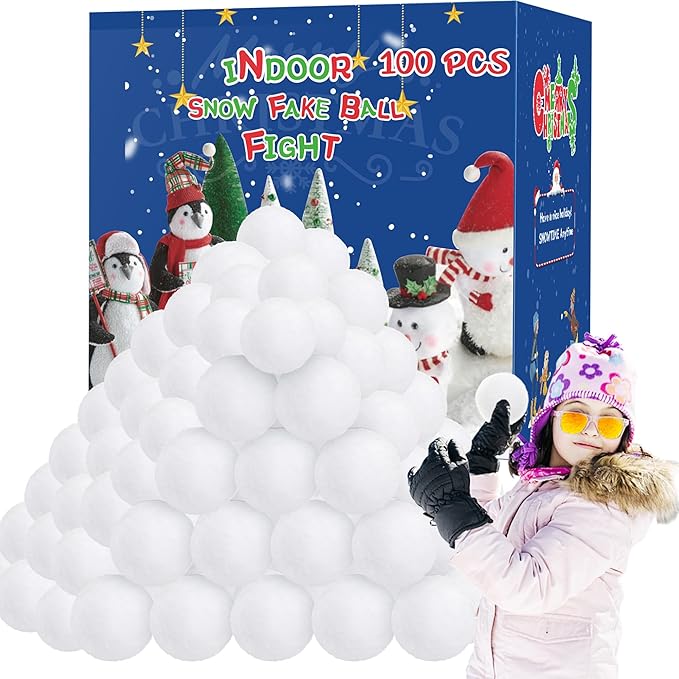 100 Pack Snow Fake Balls, Soft Artificial Snow Toy Balls, Indoor Snow Fight Ball Set for Multiplayer Outdoor Parent-Child Throwing Game Winter Home Christmas Decorations DIY Party Gift