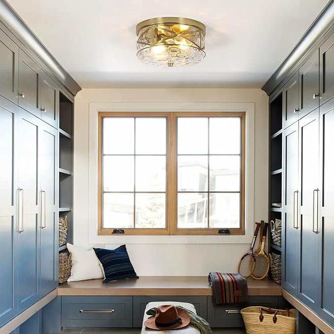 2-Light Flush Mount Ceiling Light Farmhouse Kitchen Island Ceiling Light with Bubble Glass Close to Ceiling Light Fixture for Living Room Bedroom Foyer Hallway