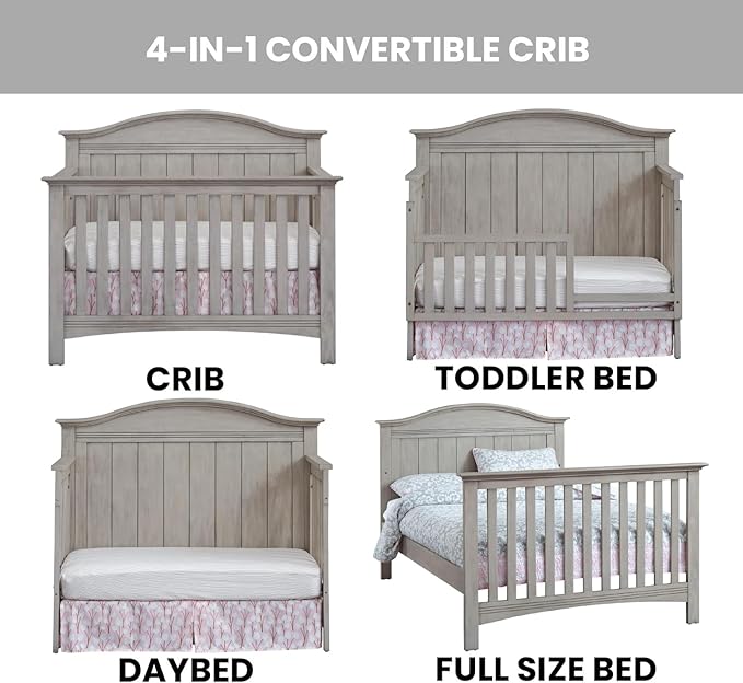 Soho Baby Chandler Premium 4-in-1 Convertible Crib, Stone Wash, GreenGuard Gold Certified