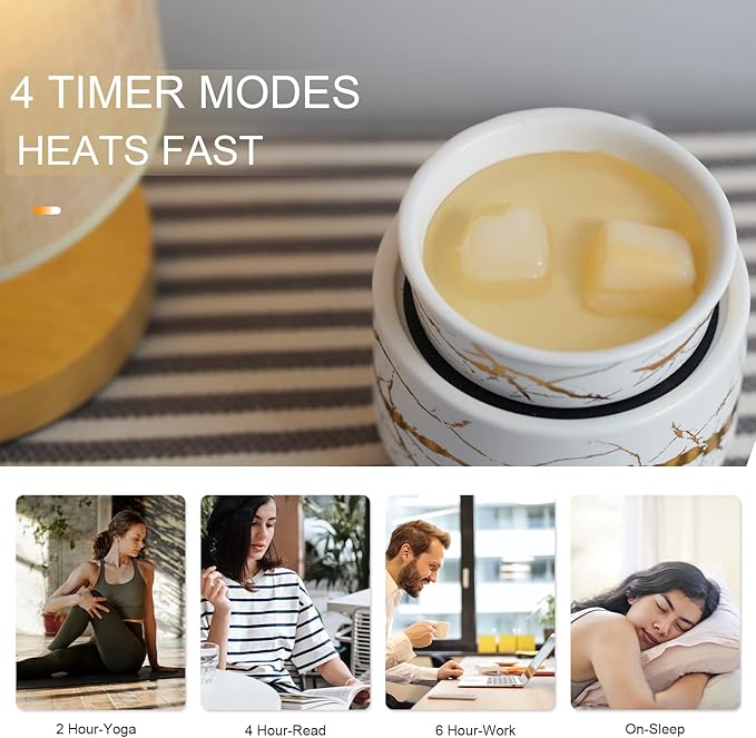 PALANCHY Candle Warmer Lamp with Timer, Ceramic Wax Warmer for Scented Wax, Gold Marble Oil Burner for Scented Oil, Wax Melt Warmer Electric, Candle Melter with Timer and Auto Shut Off, Candle Melter