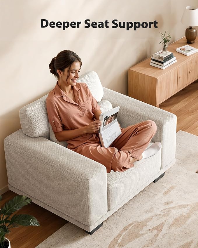 Pipishell Modern Accent Chair, Oversized Armchair with Thick Cushion & Wide Seat Armrests, Reading Chairs Comfy Arm Chair, Removable Sofa Cushion and Cover,Easy to Install, White