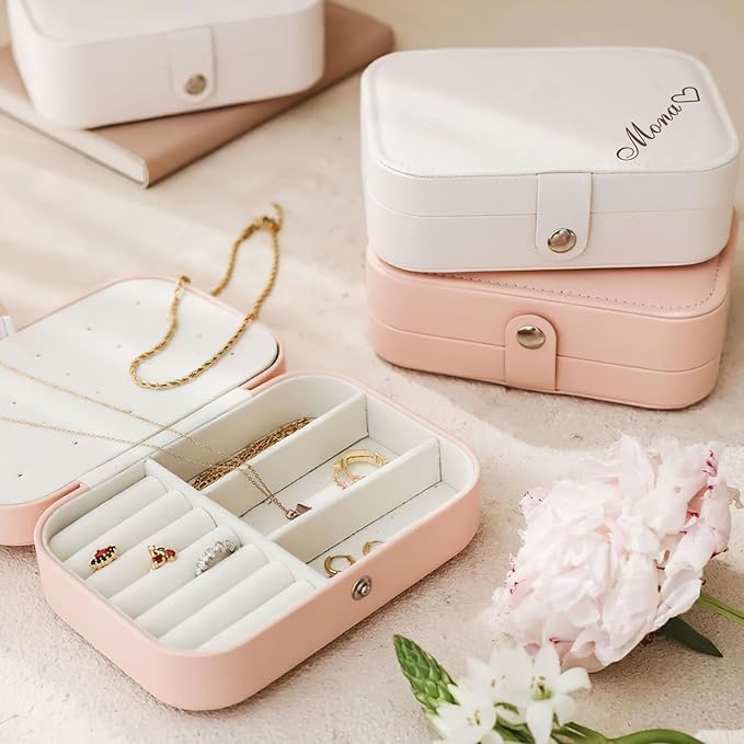 Personalized Jewelry Box Gifts for Women Custom Travel Jewelry Case Organization Leather Customized Birthday Anniversary Bridesmaid Gifts