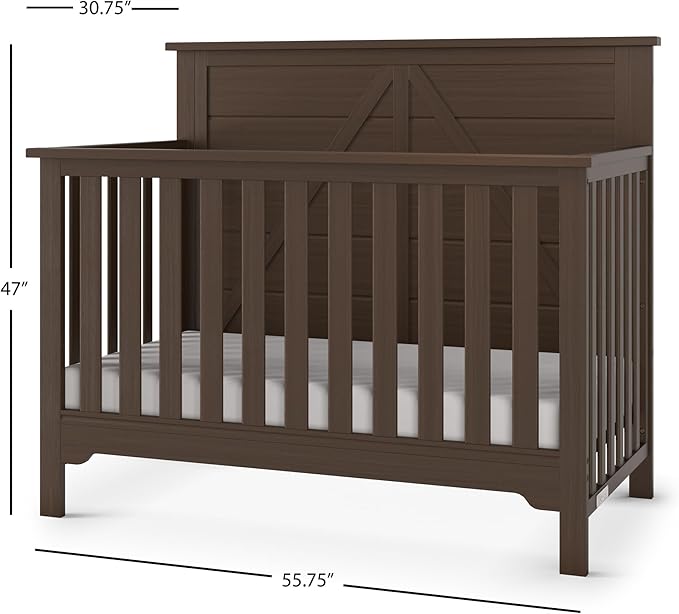 Child Craft Woodland 4-in-1 Convertible Crib, Baby Crib Converts to Day Bed, Toddler Bed and Full Size Bed, 3 Adjustable Mattress Positions, Non-Toxic, Baby Safe Finish (Brushed Truffle)