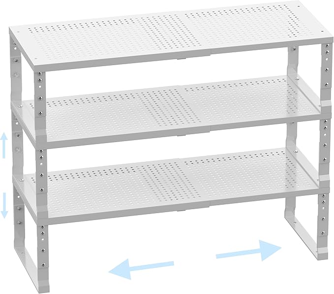 Cabinet Shelf,Expandable Adjustable Stackable Kitchen Organizer,for cabinets, Kitchens, countertops, bathrooms Shelf Organizer(3Packs/White,Medium)