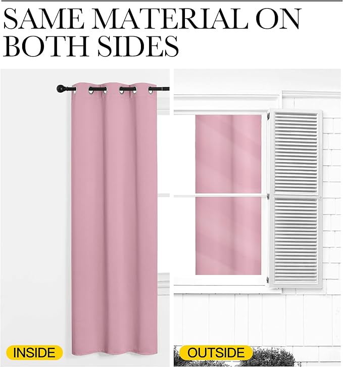 NICETOWN Window Curtain Panels, Thermal Insulated Solid Grommet Blackout Draperies/Drapes for Basement (Crystal Pink, 1 Pair, 29 by 45-inch)