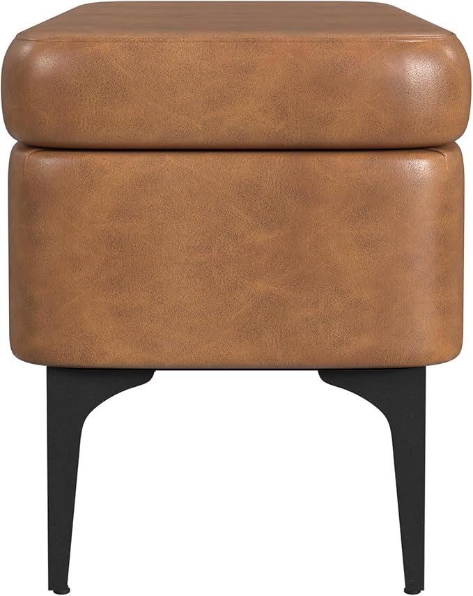 HomePop Upholstered Storage Bench with Metal Leg Home Décor|Bench with Storage for Living Room & Entryway - Carmel Faux Leather