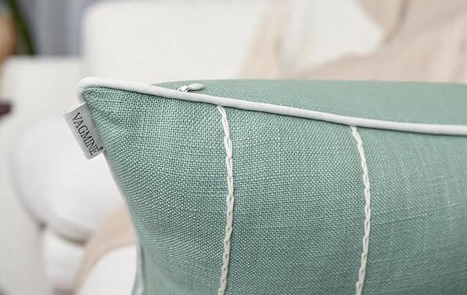 VAGMINE Hand Embroidered Daisy Accent Throw Pillow Cover - 20x20 Inches Square - 100% Cotton Light Teal Decorative Cushion Cover for Couch, Sofa, Bed - Textured Embroidery - Elegant Floral Home Décor