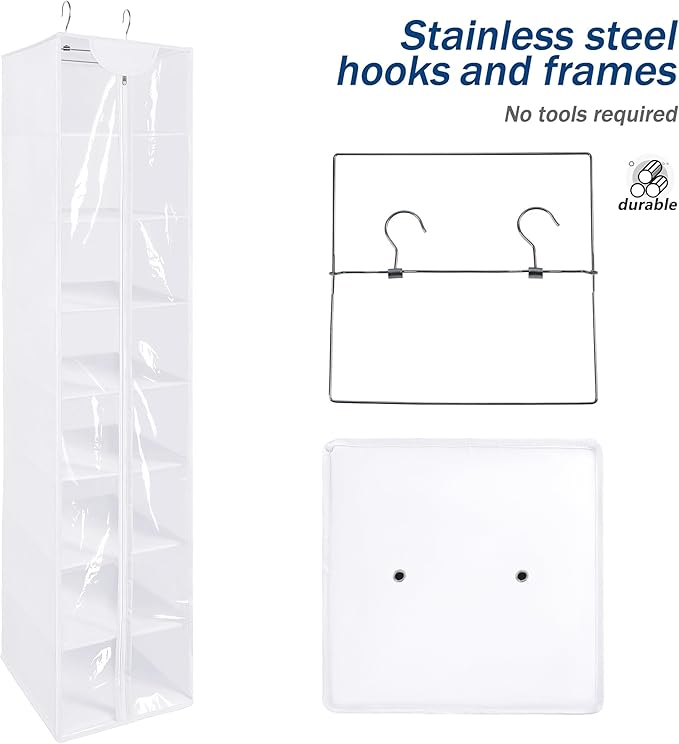 Libeder Hanging Closet Organizer, 8-Shelf Wardrobe Clothes Storage Organizer with Zipper,Hanging Shelves for Sweater,Shoes,Purse,Hats,White