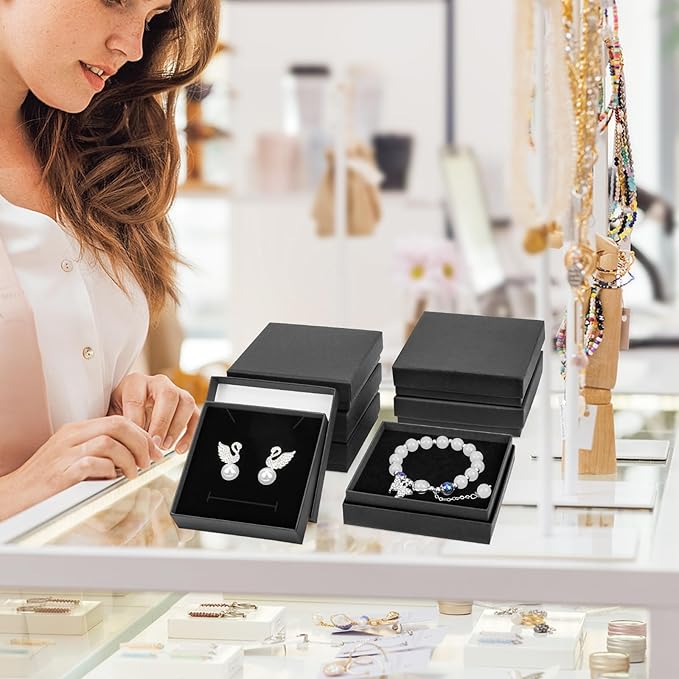 Small Jewelry Boxes, 20 Pack 3.5x3.5x1 Inch Jewelry Gift Boxes, Velvet Sponge Cardboard Gift Boxes for Jewelry Earrings Necklaces Bracelets(Black)