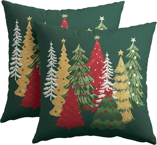 Kawani Christmas Green Decorative Pillow Covers 24x24 Inch Set of 2 Christmas Tree Outdoor Throw Pillow Covers Winter Xmas Holiday Pillowcases Cushion Covers for Home Couch Christmas Decor