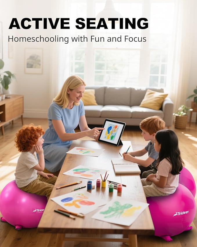 Trideer Flexible Seating for Classroom Elementary, Yoga Ball Chairs for Kids, Wobble Chair of School Supplies for Sensory Kids, Student Desk Chairs for Homeschool (Pink, 55cm)