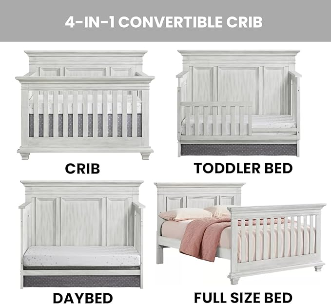 Oxford Baby Weston 4-in-1 Convertible Crib, Vintage White, GreenGuard Gold Certified