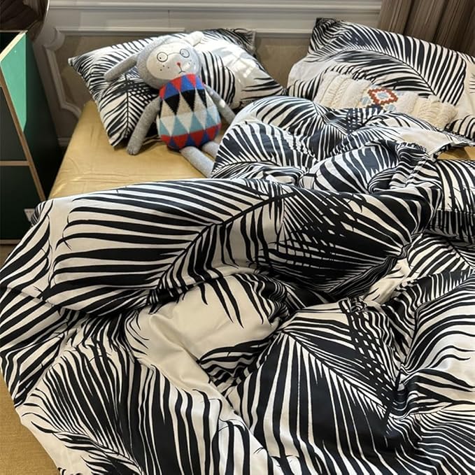 Black Palm Leaf Comforter Set Full Size Ultra Soft Down Alternative 3-Piece Palm Leaf Twin Size Bedding Set Soft and Breathable Comfortable