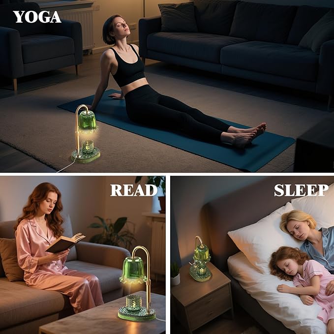 Candle Warmer Lamp with Adjustable Height - Flameless 4-Level Dimmable Wax Warmer, Timer Function & Stylish Design in Multiple Colors（Green）