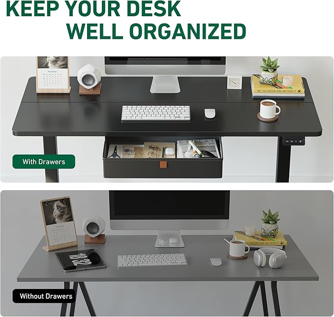 FEZIBO 48 x 24 Inches Standing Desk with Drawer, Adjustable Height Electric Stand up Desk with Storage, Sit Stand Home Office Desk, Ergonomic Computer Desk, Black