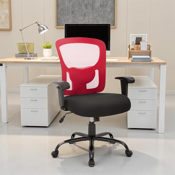 Big and Tall Office Chair 400lbs Desk Chair Mesh Computer Chair with Lumbar Support Wide Seat Adjust Arms Rolling Swivel High Back Task Executive Ergonomic Chair,Red