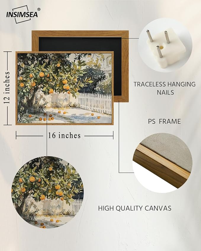 InSimSea Framed Canvas Wall Art Vintage Decor, Orange Trees Art Room Decor Aesthetic, Classic Rustic Farmhouse Wall Decoration for Bedroom Living Room Bathroom Gallery, 12x16inch