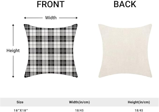 BETGINY Black and White Pillow Covers 18 x 18 Inch Pack of 2, Checkered Buffalo Plaid Decorative Throw Pillow Cases Outdoor Linen Farmhouse Modern Cushion Cover for Bedroom Home Sofa Decor