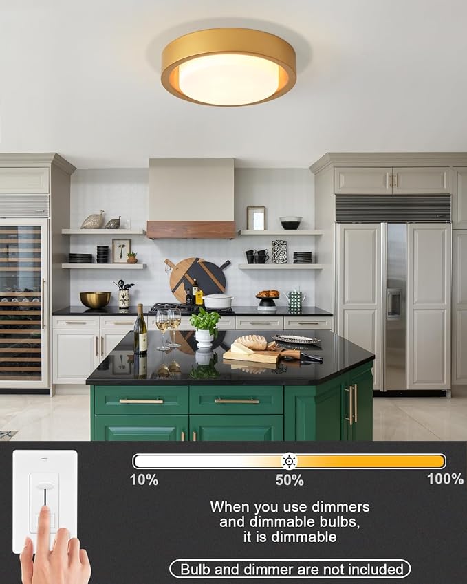 16 Inch Flush Mount Ceiling Light,3-Lights Gold Finish with Frosted Glass Shade,Round Ceiling Light Fixture for Bedroom Livingroom Kitchen