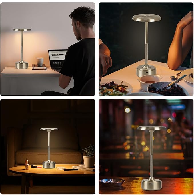 Small Table Lamp With 5200mah Battery - Rechargeable Desk Lamp For Cozy Nights, Usb-C Fast Charging & Stepless Dimming, Cordless Table Lamp With 3 Lighting Modes For Bedroom, Office & Travel(Silver)