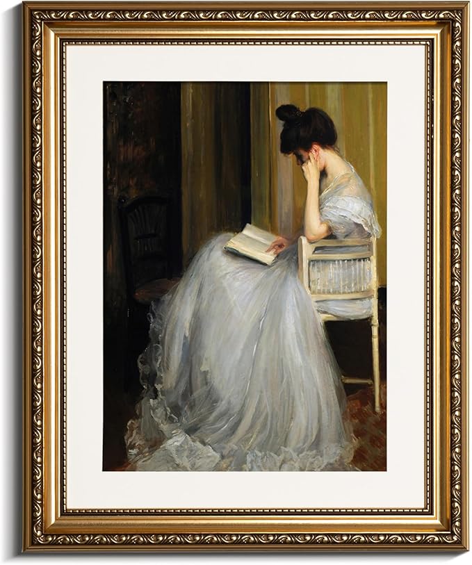 VIYYIEA Gold Framed Wall Art Canvas Print Home Decor for Living Room Women Reading Pictures for Bedroom Bathroom Wall Decor Women Portrait Art Wall Painting Vintage Art Prints Room Wall Decor 13x16in