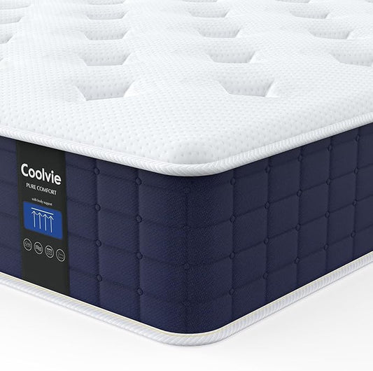 Coolvie 10 Inch Twin Mattress, Hybrid Mattress with Gel Memory Foam for Cool Night Sleep & Pressure Relief, Individual Pockets for Contouring Support, CertiPUR-US Certified Medium Mattress in a Box