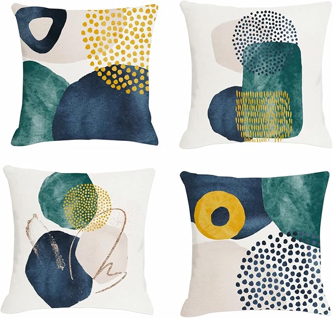 Jartinle Boho Abstract Pillow Covers 18x18 Set of 4 Mid Century Modern Throw Pillow Covers Geometric Pillow Covers for Outdoor Couch Sofa Minimalist Home Decor