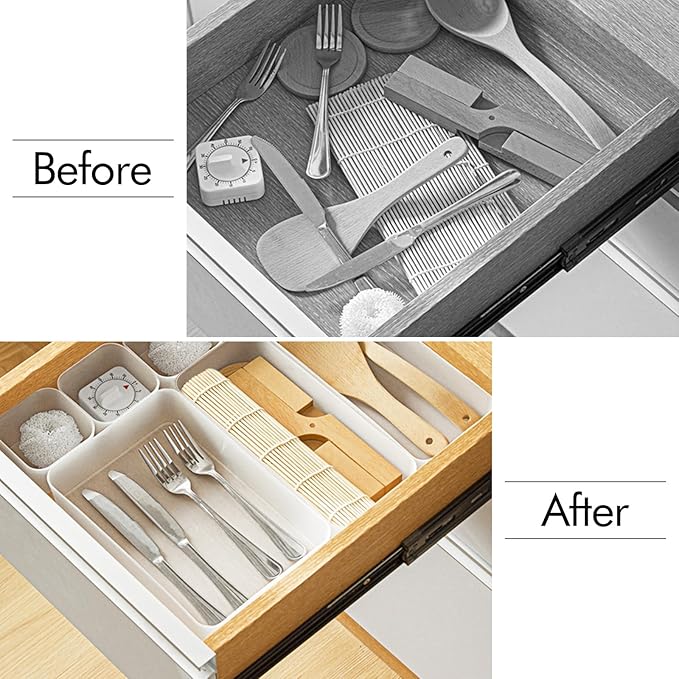 Poeland 15 Pcs Drawer Organizer Tray Storage Box for Bedroom Dresser Bathroom Kitchen, Frosted