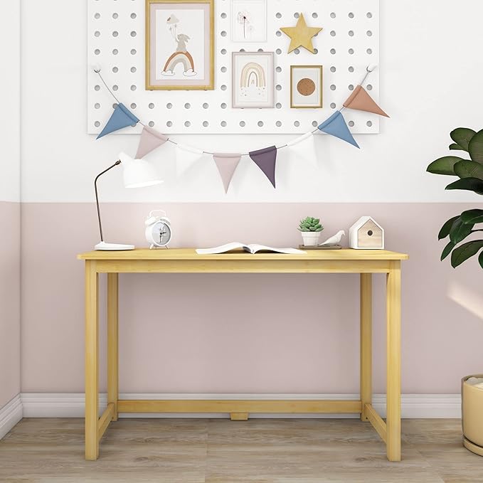 Max & Lily Solid Wood Desk, 47 Inches, Natural