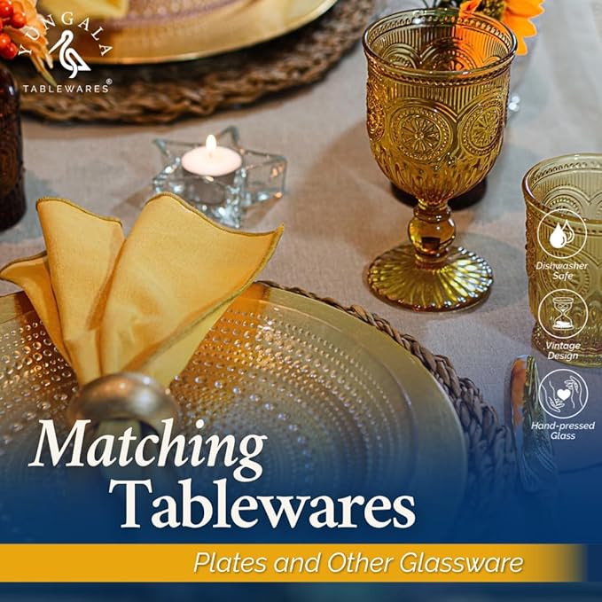 Amber Wine Glasses, set of 6 Glass Goblets made with Amber Glass (not coated or sprayed). Genuine Handcrafted Colored Glassware for your Fall Tablescape.