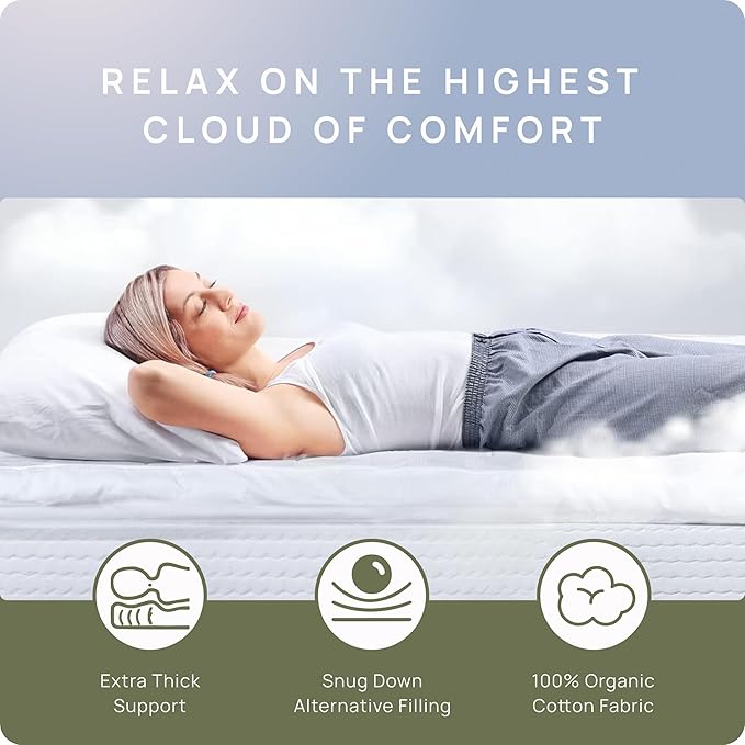 Plush Extra Thick Twin Mattress Topper, Soft & Cooling Pillow Top Bed Topper for Back Pain with 300TC Cotton Cover, Overfilled Mattress Pad Cover for Back Pain, Fit to 6”-22” Mattress.